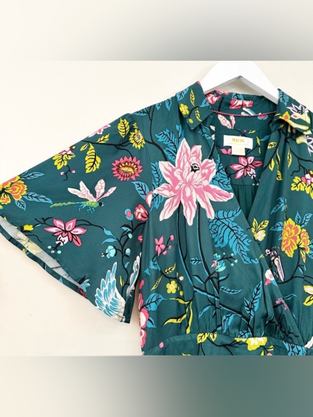 Anthropologie Maeve Floral Button Front Wrap Shirt Dress Size 8 Green Boho - Picture 9 of 15